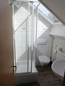 a bathroom with a shower and a toilet at Gästehaus Ferienglück Grainau in Grainau