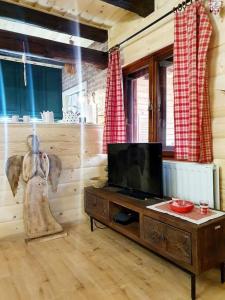 TV a/nebo společenská místnost v ubytování Čarovná chata pri potoku s krbom v interiéri
