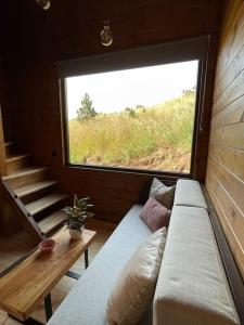 uma sala de estar com um sofá e uma janela em Mountain Eco Shelter 4 em Funchal