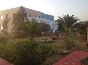 a resort with palm trees and a building at Archipelagos Apartments in Arkasa