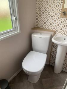 a bathroom with a white toilet and a sink at Grasmere Lodge Unit 31 in Carlisle
