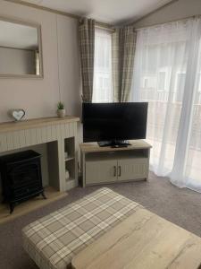 a living room with a television and a fireplace at Grasmere Lodge Unit 31 in Carlisle