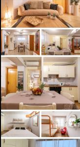 eine Collage mit vier Bildern eines Schlafzimmers und eines Wohnzimmers in der Unterkunft Trilocale a 150 metri Spiaggia Alghero in Alghero