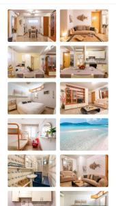 eine Collage mit Fotos eines Hotelzimmers in der Unterkunft Trilocale a 150 metri Spiaggia Alghero in Alghero