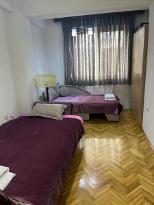 pokój z 2 łóżkami i oknem w obiekcie Apartment Idea w mieście Novi Pazar