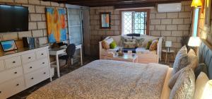 a bedroom with a bed and a couch and a tv at Casa Ramon B&B in La Esperanza