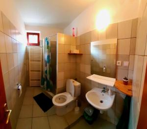 a small bathroom with a toilet and a sink at Relax Mariánka in Betlanovce