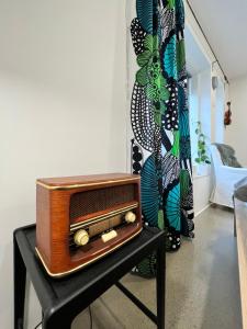 een radio op een tafel in een kamer bij Pikku Flora in Kokkola