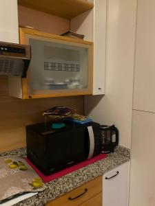 a microwave sitting on a counter in a kitchen at il rifugio della cava in Orvieto