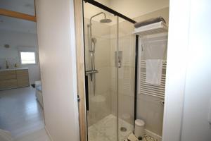 サン・ディジエにあるMaisonnette centre de Saint Dizierの浴室のガラス扉付きシャワー
