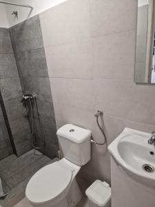 La salle de bains est pourvue de toilettes, d'une douche et d'un lavabo. dans l'établissement Hospedaria Pôr do Sol, à Funchal