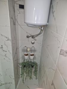 a bathroom with a water tank and some plants at Extra studio apartment Sarajevo in Sarajevo