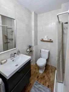 ein weißes Bad mit einem Waschbecken und einem WC in der Unterkunft Le Perrot - Chavant / Centre-ville in Grenoble