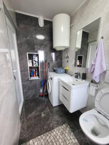a bathroom with a white toilet and a sink at Apartman Dora with sea view and terrace in Umag +16 photos