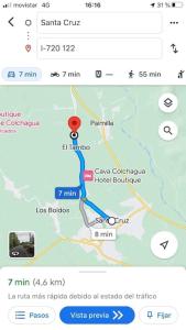 Google Maps con un marcatore rosso sopra di Casa de campo Santa Cruz a Palmilla
