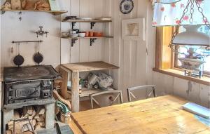 a kitchen with an old stove and a wooden table at Gorgeous Home In Enviken With Kitchen in Enviken