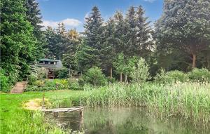 a view of a pond with a house in the background at 1 Bedroom Amazing Home In Policko 