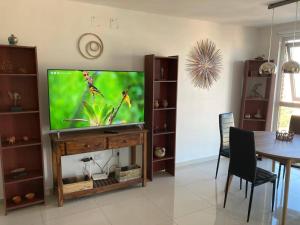 sala de estar con TV de pantalla plana en un centro de entretenimiento en TORRES H en Córdoba