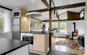 uma cozinha e sala de estar com fogão em Gorgeous Home In Kirke Hyllinge With Kitchen em Kirke-Hyllinge