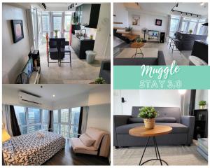 a collage of photos of a living room and a living room at Muggle Stay Guest House - Bonifacio Global City Taguig in Manila