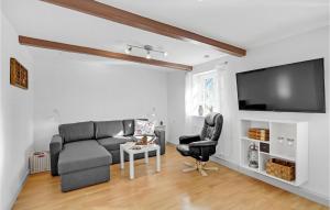 a living room with a couch and a flat screen tv at 1 Bedroom Pet Friendly Apartment In Nrre Alslev in Nørre Alslev