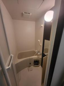 a small bathroom with a tub and a sink at Hakuba Powder Lodge in Hakuba +33 photos