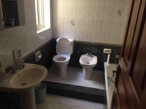 uma casa de banho com um WC branco e um lavatório. em Entire apartment with Ramla Bay view (Gozo, Malta) em Il-Pergla