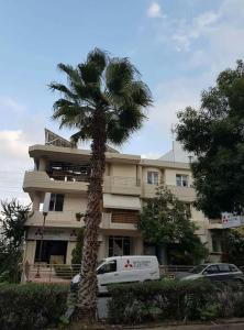 a palm tree in front of a building at Heraklion modern studio 40 sq.m. near town center. in Heraklio