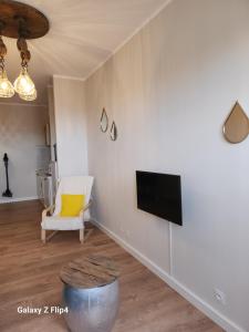 Televízia a/alebo spoločenská miestnosť v ubytovaní Charmant studio vue mer / parking / plage à 200m