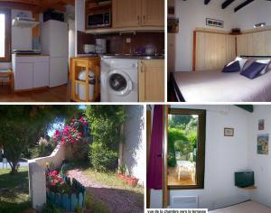 un collage de tres fotos de una cocina y un dormitorio en Maisonnette Paesolu Porticcio, en Porticcio