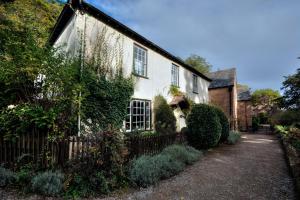 una casa bianca con edera sul lato. di Dunster Mill House a Dunster