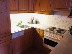 a kitchen with a stove and a sink at Apartment Ebnit in Dornbirn