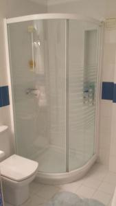 een badkamer met een douche en een toilet bij Blue Horizon Apartment in Granada