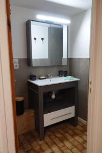 uma casa de banho com um lavatório e um espelho em Les 3 marmottes duplex proche de la station Les Karellis em Montricher-Albanne