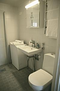 a white bathroom with a sink and a toilet at Scandinavian Sweet home 30 Työmiehenkatu 2 in Helsinki