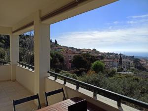 a balcony with a view of the ocean at Kiparissia Castle & Sea view in Kyparissia