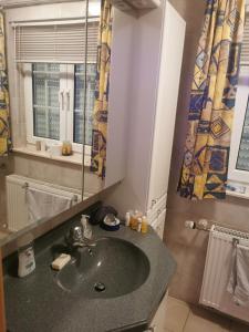 La salle de bains est pourvue d'un lavabo et d'un miroir. dans l'établissement Appartement Huldange, à Huldange