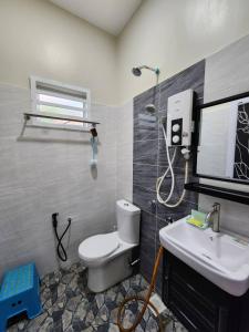 a bathroom with a white toilet and a sink at D'Kampung Homestay Melaka in Melaka