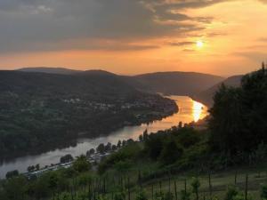a view of a river at sunset at Panorama-Hotel in Graach