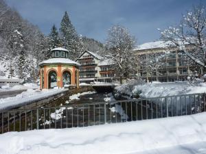 einen Pavillon im Schnee vor einem Gebäude in der Unterkunft GesundheitsHotel Das Bad Peterstal in Bad Peterstal-Griesbach