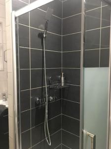 een douche met een douchekop in de badkamer bij VerOliv : Superbe appartement rénové proche du centre-ville in Le Creusot