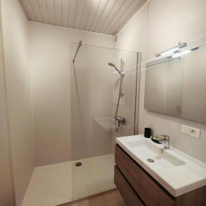 Phòng tắm tại Stijlvol appartement met zeezicht Nieuwpoort