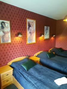 - une chambre avec 2 lits et des peintures murales dans l'établissement Toporzanka, 