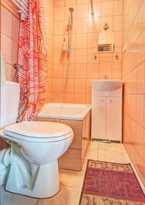 a bathroom with a toilet and a sink and a shower at Willa Świt in Maków Podhalański +70 photos
