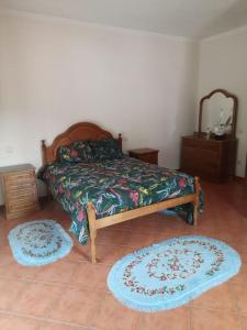 Espargo的住宿－Casa ideal para grupos ou casais，卧室配有一张床,地板上铺有2个地毯。