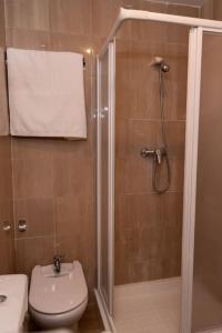 a bathroom with a shower with a toilet and a sink at Suite Alhambra Puerta Bib-Rambla in Granada +13 photos