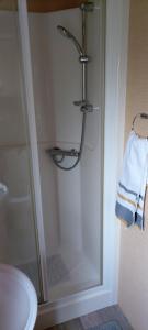 a shower with a glass door in a bathroom at Alfie's House in Lincoln