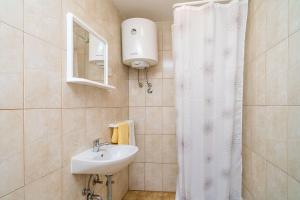 a bathroom with a sink and a shower curtain at Apartments Villa Cerjak in Slano +105 photos