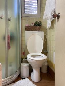 a bathroom with a toilet and a shower at לופט משגע במיקום מרכזי ברמת גן in Ramat Gan