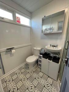 a bathroom with a toilet and a sink at 88, Belle Aire, Hemsby - Two bed chalet, sleeps 5, bed linen and towels included - pet friendly in Great Yarmouth